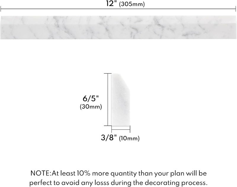 Lovdeco Carrara White Marble Pencil Liner Tile Polished, Edge Trim Molding for Shower and Backsplash, Bullnose Tile Trim 6/5" X 12", 10 Pcs/Box - Image 2